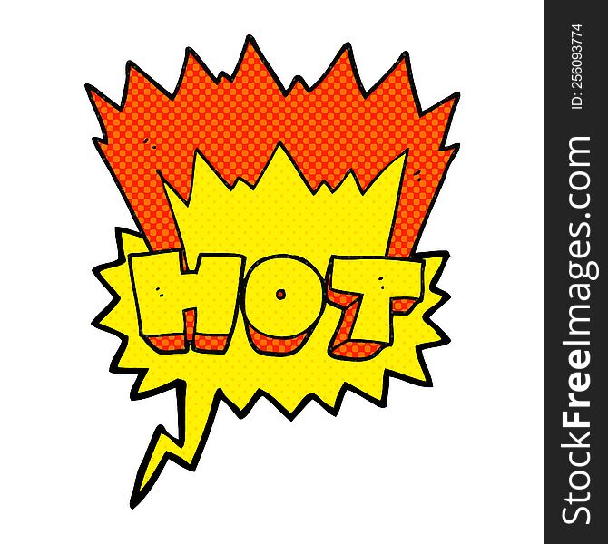 freehand drawn comic book speech bubble cartoon word hot