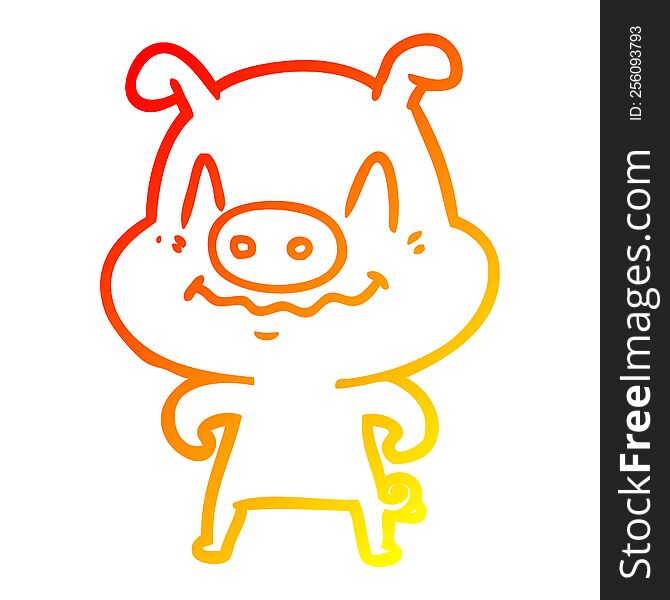 Warm Gradient Line Drawing Nervous Cartoon Pig