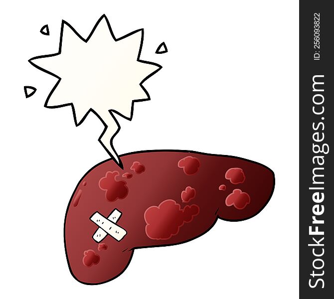 Cartoon Unhealthy Liver And Speech Bubble In Smooth Gradient Style