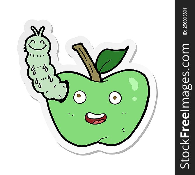 sticker of a cartoon apple with bug