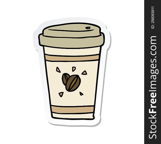 Sticker Of A Cartoon Takeout Coffee
