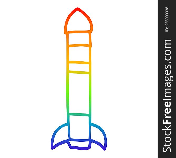 rainbow gradient line drawing of a cartoon tall rocket