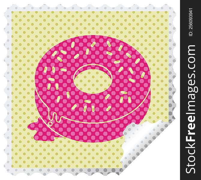 illustration of a tasty iced donut square peeling sticker. illustration of a tasty iced donut square peeling sticker