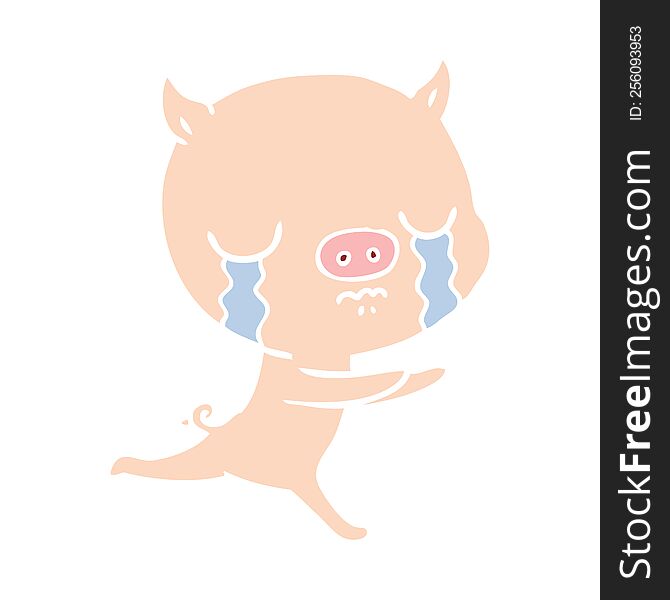 flat color style cartoon pig crying