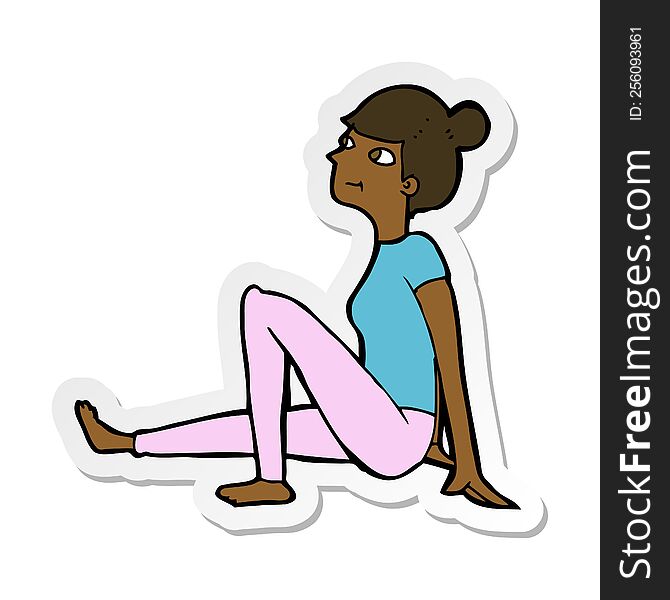 Sticker Of A Cartoon Woman Sitting