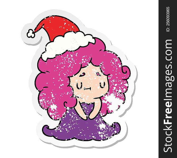 Christmas Distressed Sticker Cartoon Of Kawaii Girl