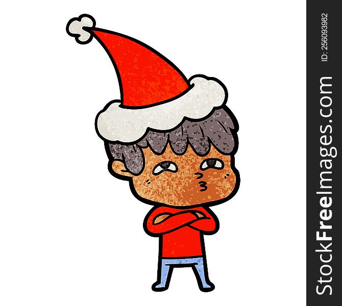 Textured Cartoon Of A Curious Man Wearing Santa Hat