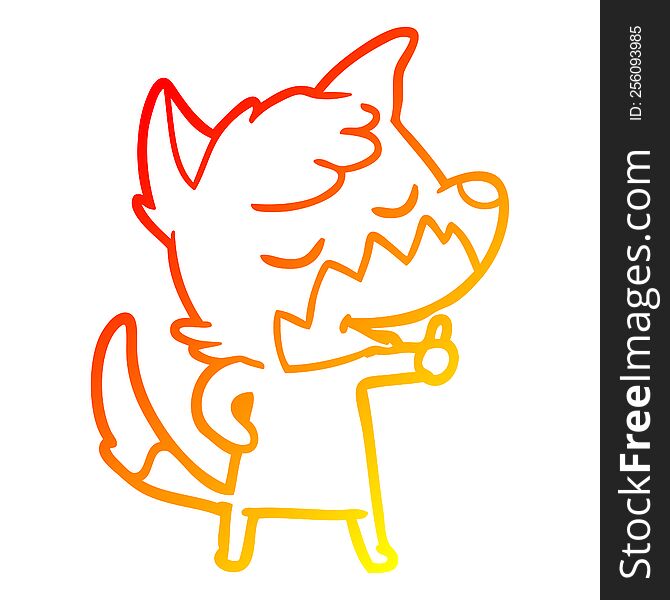 warm gradient line drawing of a friendly cartoon fox giving thumbs up sign