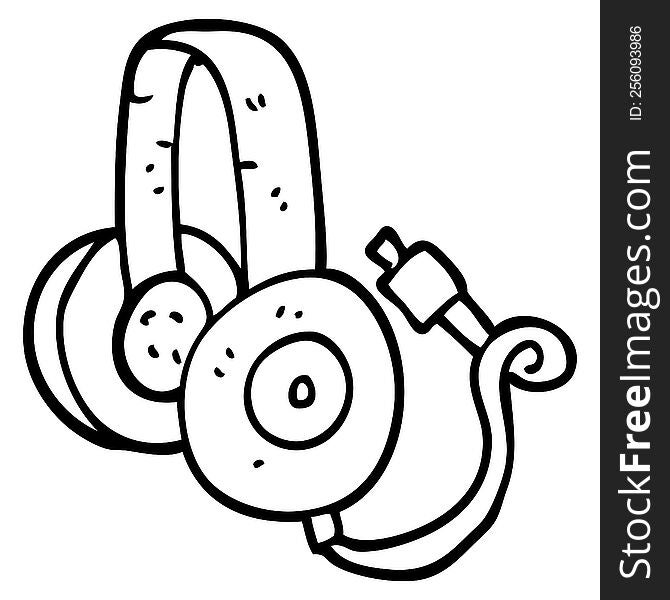line drawing cartoon headphones with wire
