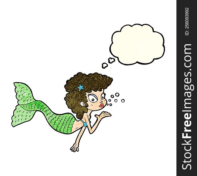 Cartoon Mermaid Blowing Kiss With Thought Bubble