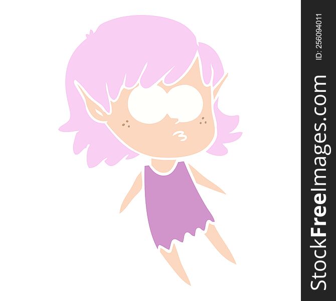 flat color style cartoon elf girl floating