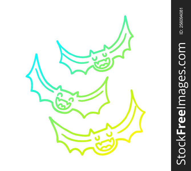 cold gradient line drawing of a cartoon vampire bats