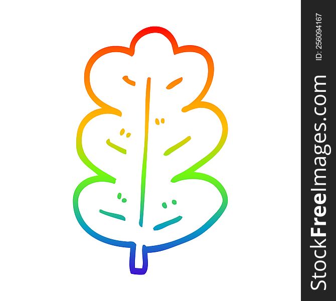 Rainbow Gradient Line Drawing Cartoon Oak Leaf