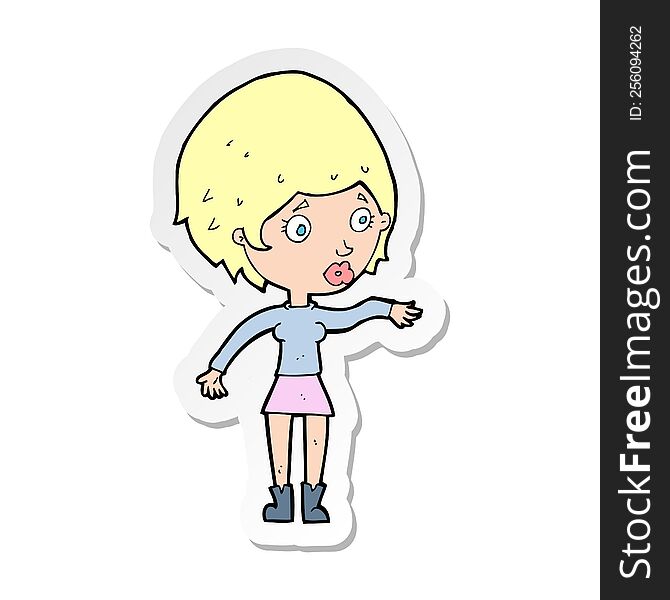 Sticker Of A Cartoon Concerned Woman Reaching Out