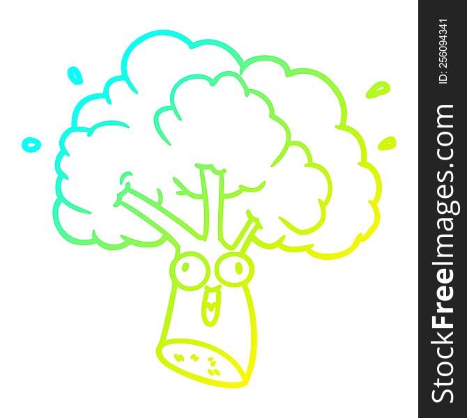 cold gradient line drawing of a cartoon broccoli
