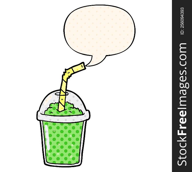Cartoon Iced Smoothie And Speech Bubble In Comic Book Style