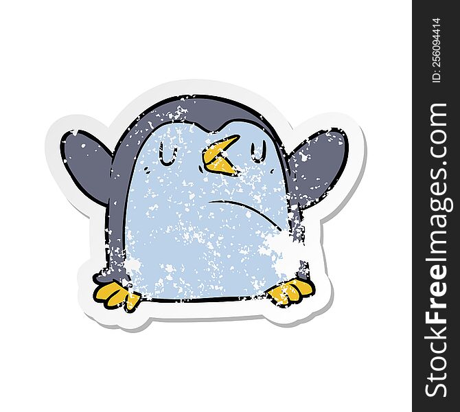 distressed sticker of a cartoon penguin