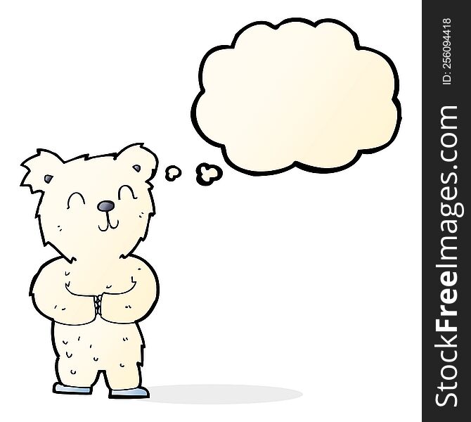 cartoon happy little polar bear with thought bubble