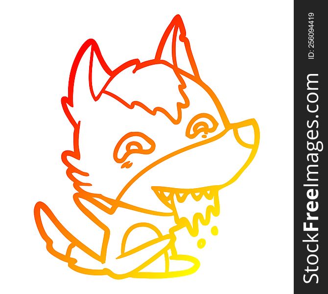 warm gradient line drawing of a cartoon hungry wolf