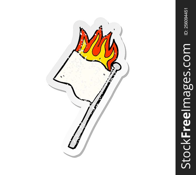 Retro Distressed Sticker Of A Cartoon Burning White Flag