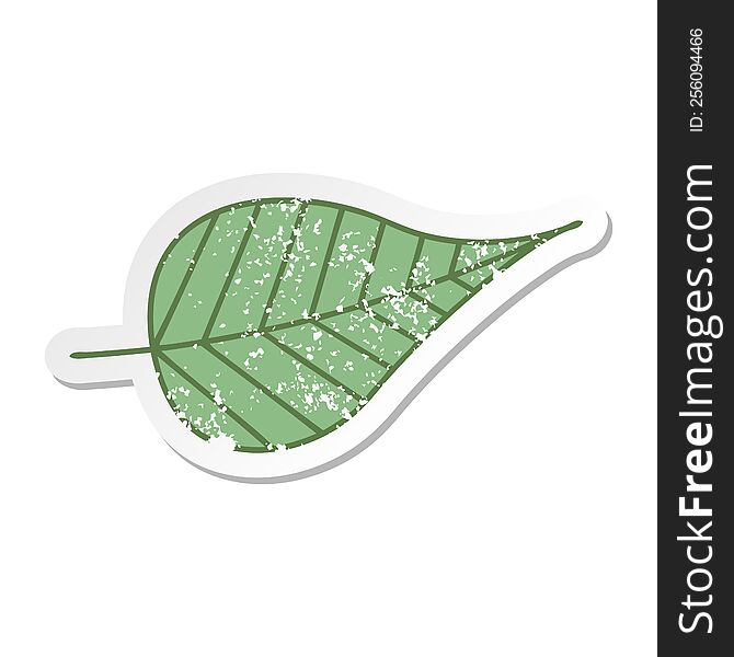 distressed sticker of a cute cartoon green leaf