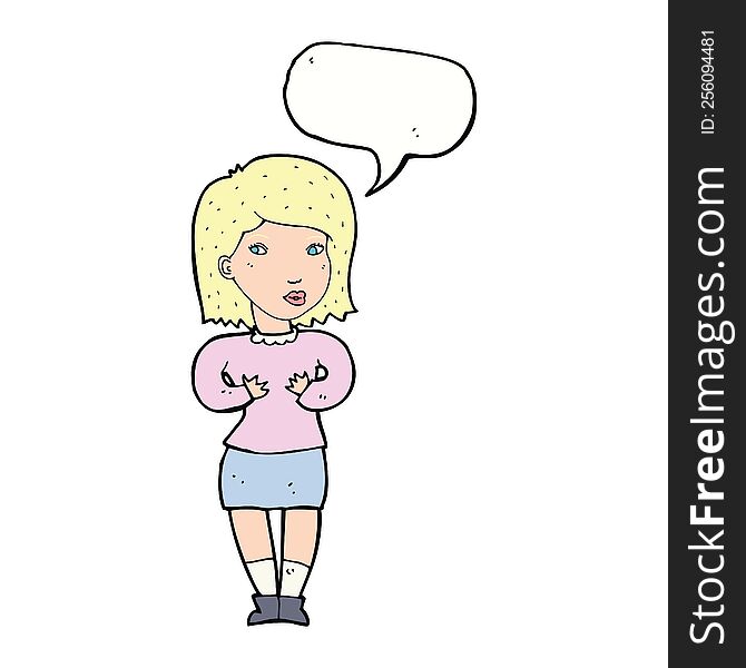 cartoon woman making excuses with speech bubble