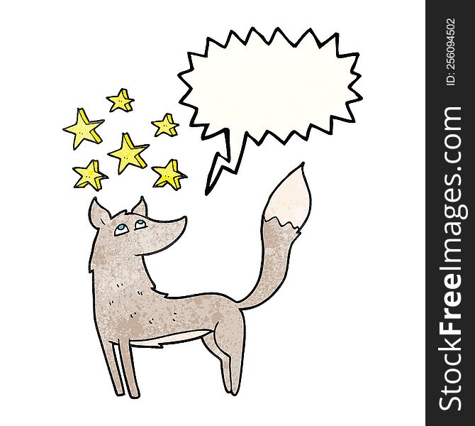 freehand speech bubble textured cartoon wolf with stars