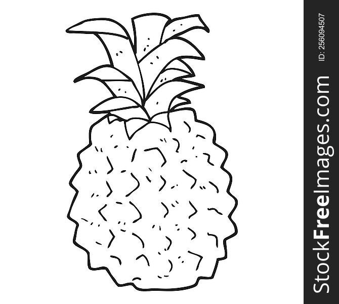 freehand drawn black and white cartoon pineapple