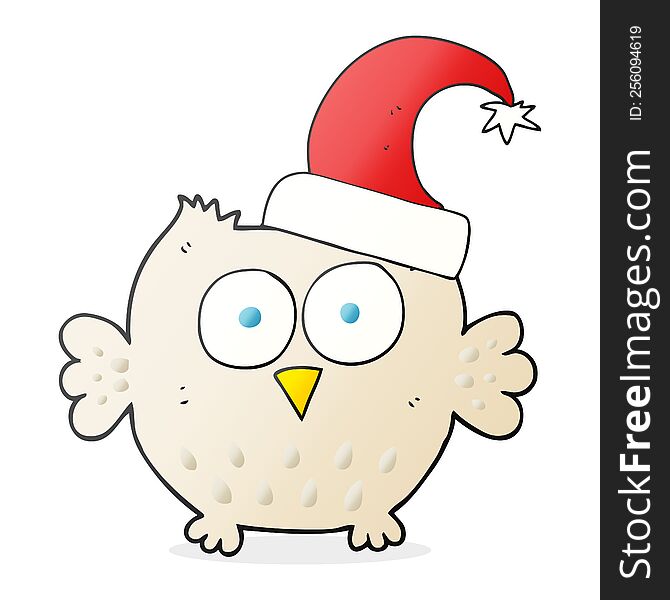 Cartoon Little Owl Wearing Christmas Hat