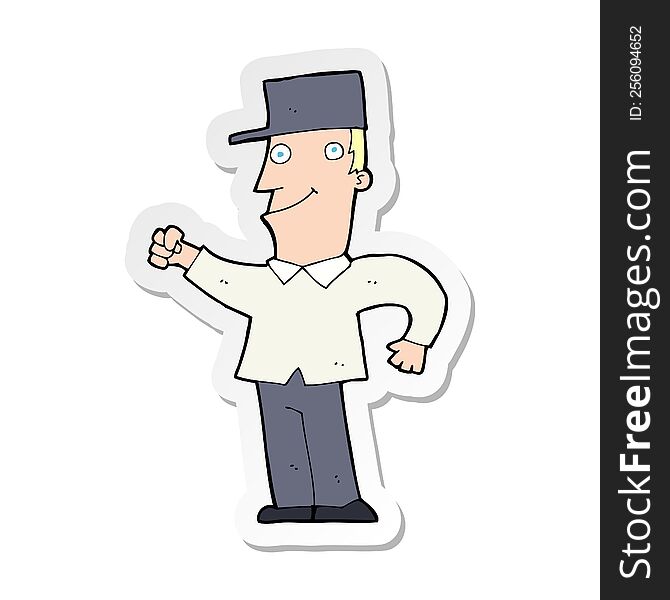 sticker of a cartoon man punching air