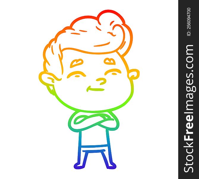Rainbow Gradient Line Drawing Happy Cartoon Man