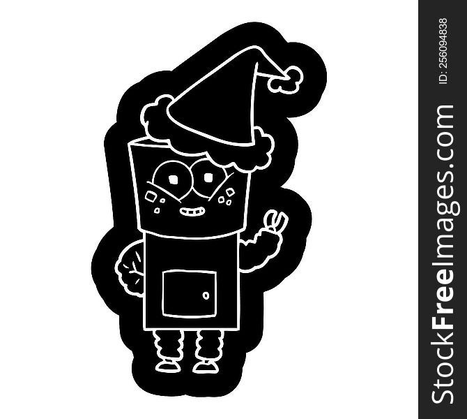 happy cartoon icon of a robot waving hello wearing santa hat