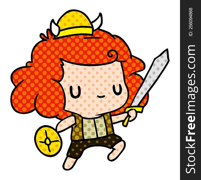 cartoon illustration kawaii cute viking child. cartoon illustration kawaii cute viking child