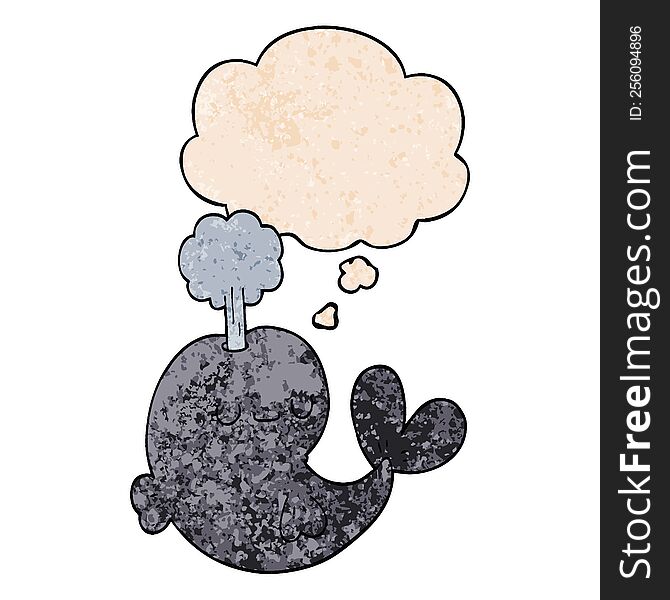 Cute Cartoon Whale And Thought Bubble In Grunge Texture Pattern Style