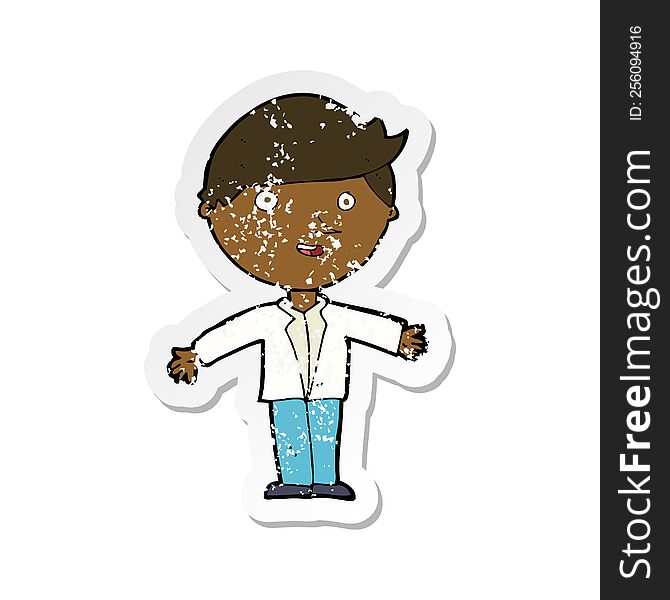 retro distressed sticker of a cartoon man in casual jacket