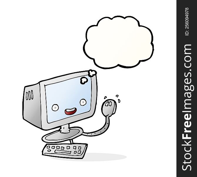 Cartoon Computer With Thought Bubble