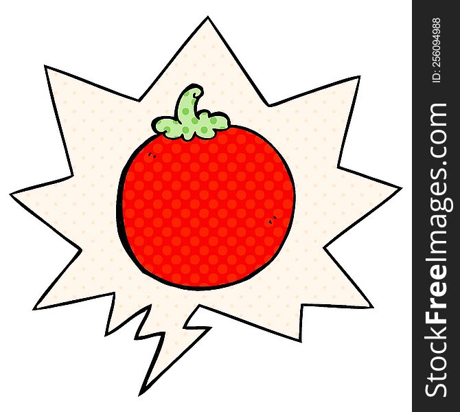 Cartoon Tomato And Speech Bubble In Comic Book Style