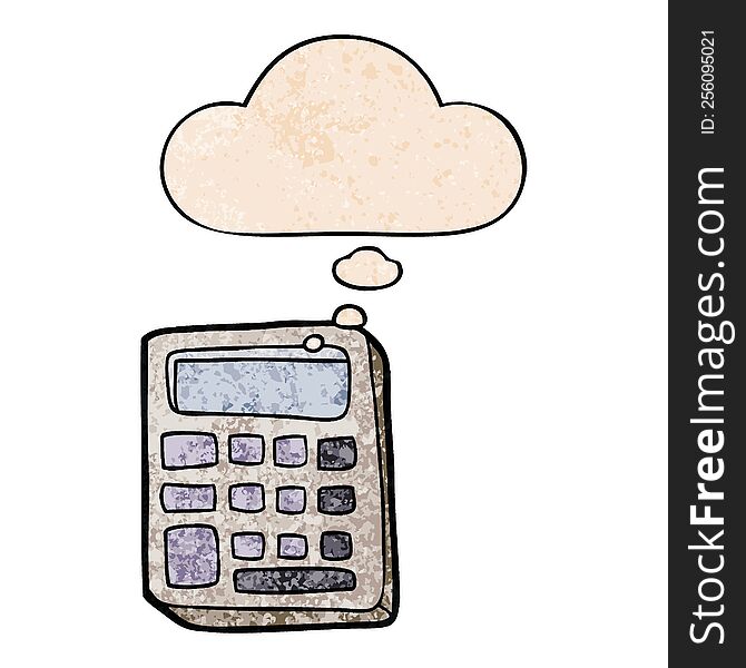 Cartoon Calculator And Thought Bubble In Grunge Texture Pattern Style
