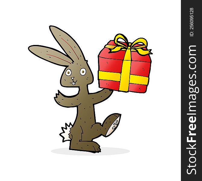 Cartoon Rabbit With Christmas Present