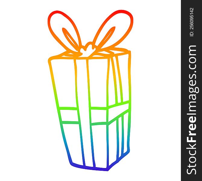 rainbow gradient line drawing of a cartoon christmas present