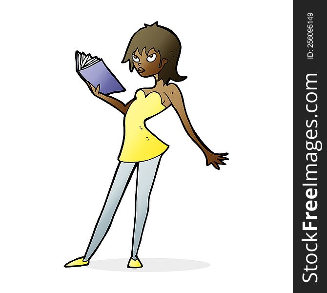 Cartoon Woman Reading Book