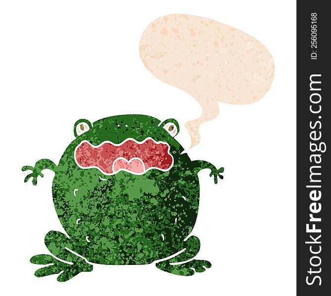 Cartoon Toad And Speech Bubble In Retro Textured Style