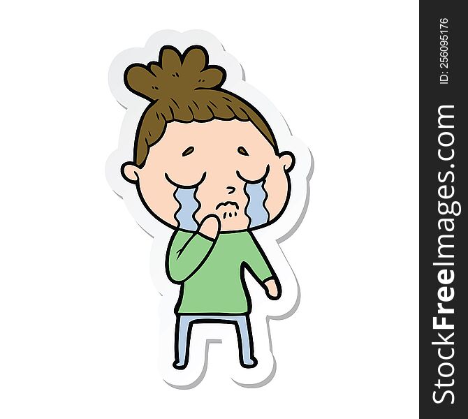 sticker of a cartoon crying woman