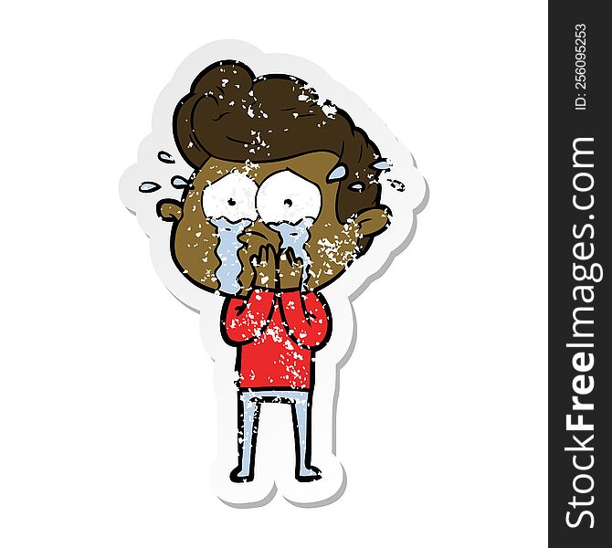 distressed sticker of a concerned crying man