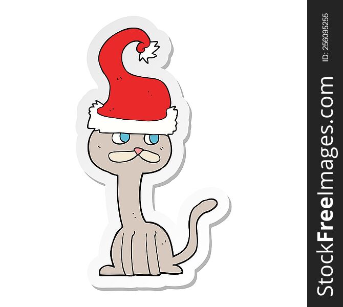 sticker of a cartoon cat wearing christmas hat