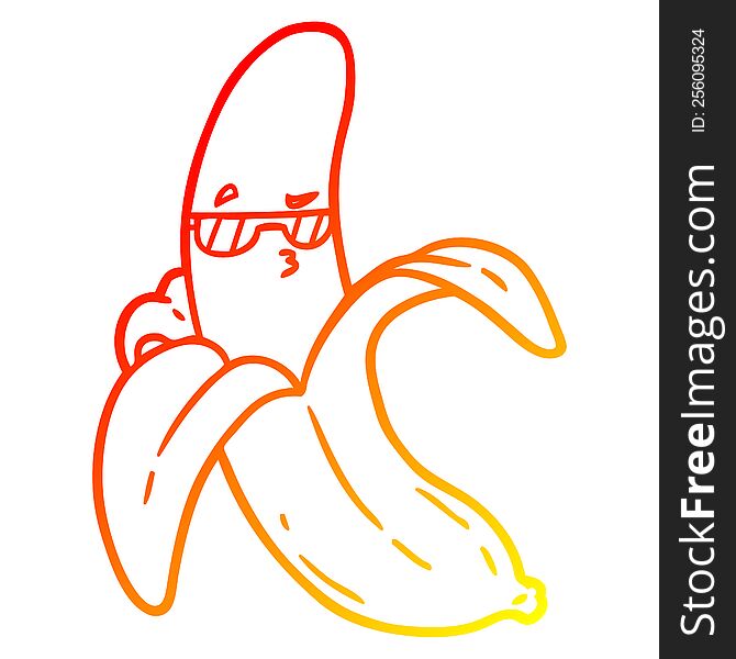 Warm Gradient Line Drawing Cartoon Banana