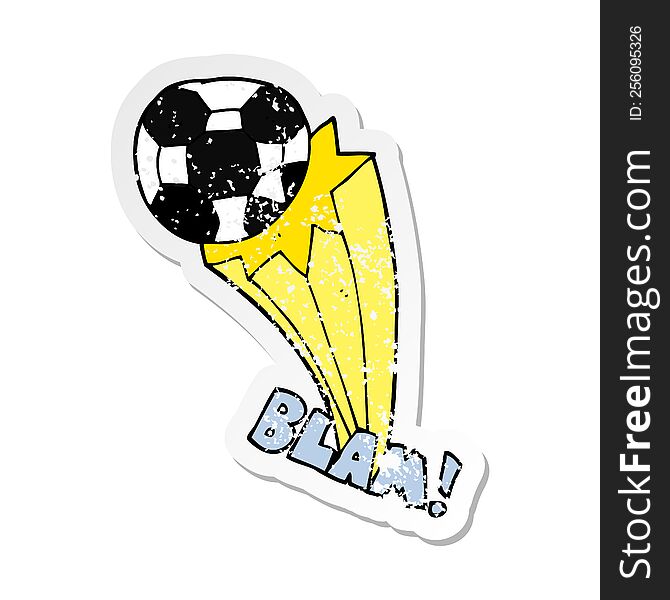 distressed sticker of a cartoon kicked soccer ball