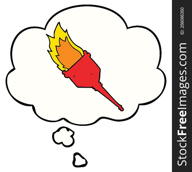 cartoon flaming torch and thought bubble