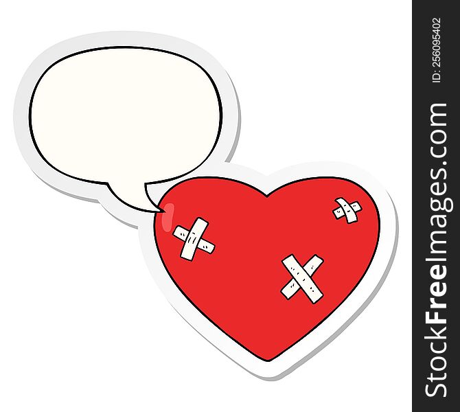 cartoon beaten up heart and speech bubble sticker