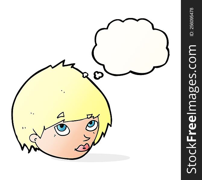 Cartoon Female Face Looking Up With Thought Bubble